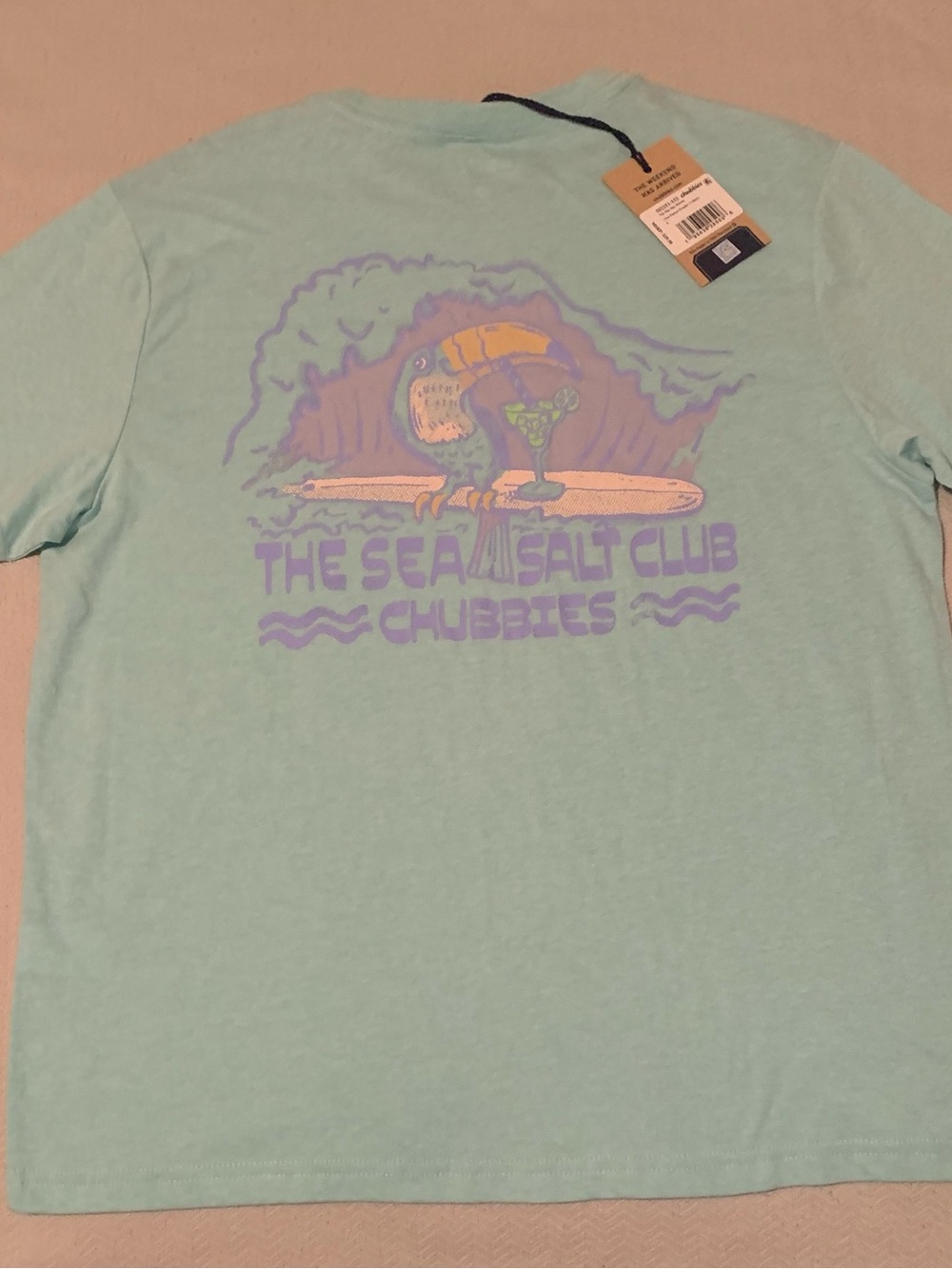 chubbies Light Aqua Tee with Purple Logo
